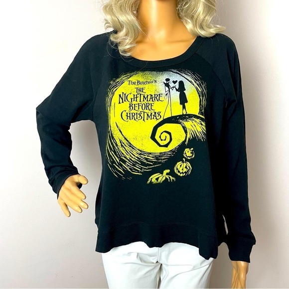 Disney Tim Burton’s Nightmare Before Christmas Sweatshirt Ruffle Hem Black/Yello - Picture 1 of 9